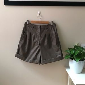 High Rise Leather Pleated Shorts